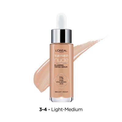 L&#039;Oréal Paris True Match Nude Plumping Tinted Serum Puder za žene 30 ml Nijansa 3-4 Light-Medium