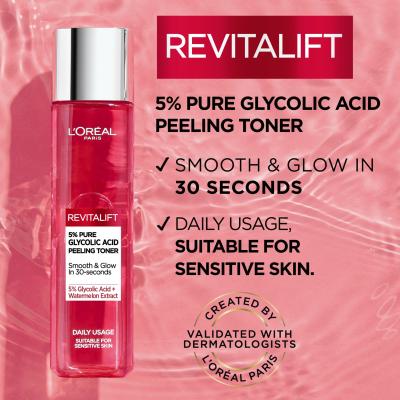 L&#039;Oréal Paris Revitalift 5% Pure Glycolic Acid Peeling Toner Losion i sprej za lice za žene 180 ml