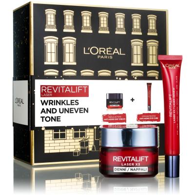 L&#039;Oréal Paris Revitalift Laser X3 Day Cream Poklon set dnevna krema za lice Revitalift Laser X3 50 ml + krema za područje oko očiju Revitalift Laser X3 15 ml