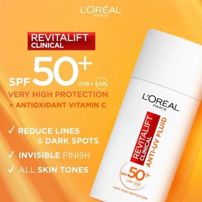 L&#039;Oréal Paris Revitalift Clinical Anti-UV Fluid SPF50+ Dnevna krema za lice za žene 50 ml