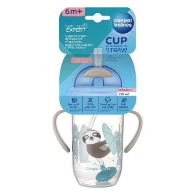 Canpol babies Exotic Animals Non-Spill Expert Cup With Weighted Straw Grey Čašica za djecu 270 ml