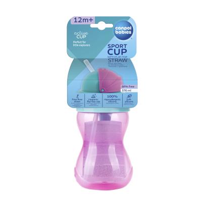Canpol babies Active Cup Sport Cup With Flip-Top Straw Pink Čašica za djecu 370 ml