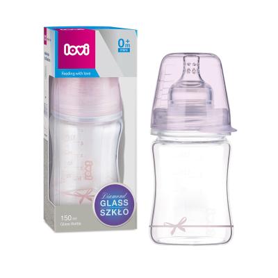LOVI Baby Shower Glass Bottle Pink 0m+ Bočica za bebe za djecu 150 ml