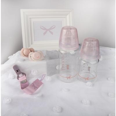 LOVI Baby Shower Glass Bottle Pink 3m+ Bočica za bebe za djecu 250 ml