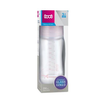 LOVI Baby Shower Glass Bottle Pink 3m+ Bočica za bebe za djecu 250 ml