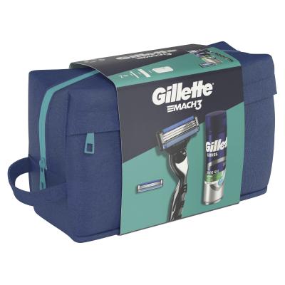Gillette Mach3 Poklon set aparat za brijanje 1 kom + rezervna glava 1 kom + gel za brijanje Series Soothing With Aloe Vera Sensitive Shave Gel 200 ml + kozmetička torbica