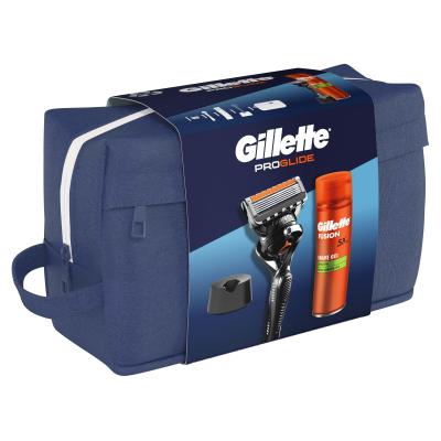 Gillette ProGlide Poklon set aparat za brijanje ProGlide 1 kom + gel za brijanje Fusion Shave Gel Sensitive 200 ml + držač za brijač + kozmetička torbica