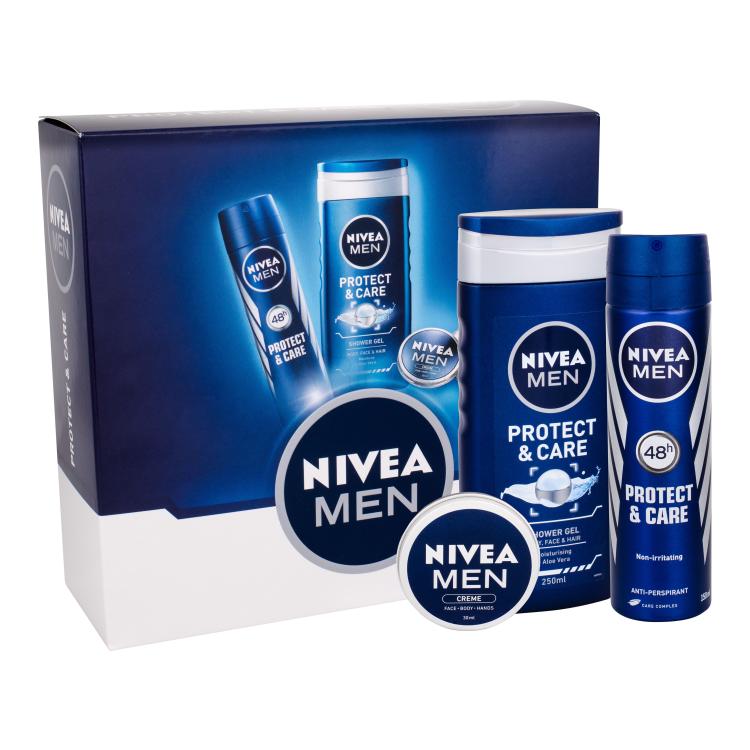 Nivea Men Protect &amp; Care Poklon set gel za tuširanje 250 ml + anti-perspirant 150 ml+ univerzalna krema Men Creme 30 ml
