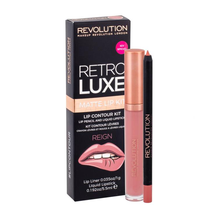 Makeup Revolution London Retro Luxe Matte Lip Kit Poklon set tekući ruž 5,5 ml + konturing olovka za usne 1 g