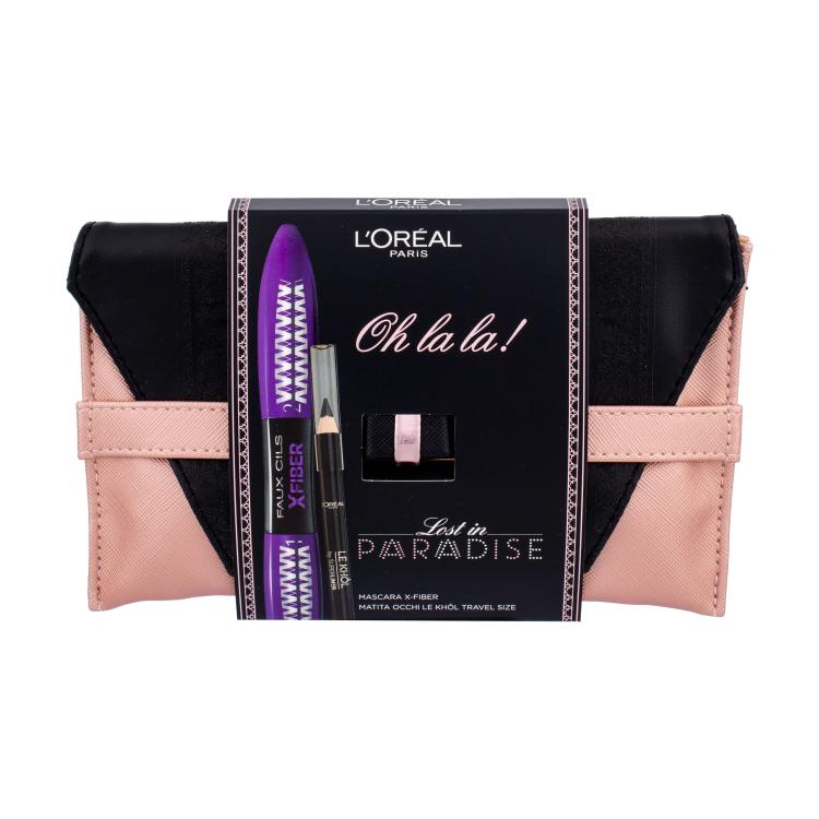 L&#039;Oréal Paris False Lash X-Fiber Poklon set Maskara STEP 1 7,1 ml STEP 2 6,9 ml + olovka za oči Le Khol 1 g 101 Midnight Black + kozmetička torbica