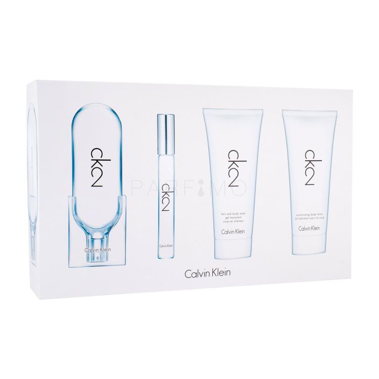 Calvin Klein CK2 Poklon set toaletní voda 100 ml + toaletní voda 10 ml + sprchový gel 100 ml + tělové mléko 100 ml