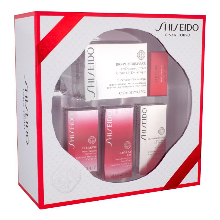 Shiseido Bio-Performance LiftDynamic Cream Poklon set denní krém 50 ml + pleťové sérum Ultimune 10 ml + péče o oční okolí Ultimune 5 ml + péče o oční okolí Lift Dynamic 5 ml + rtěnka Rouge 2,5 g RD501