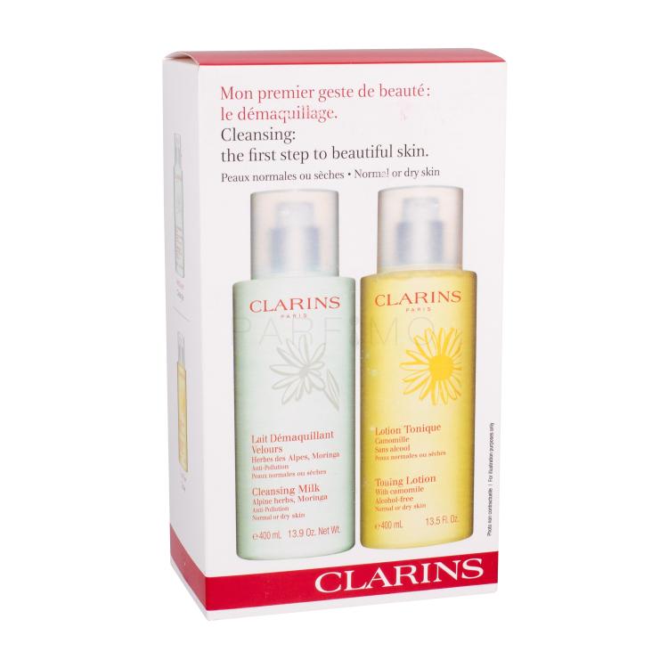 Clarins Cleansing Milk With Alpine Herbs Dry/Normal Poklon set losion za čišćenje kože 400 ml + vodica za čišćenje kože 400 ml
