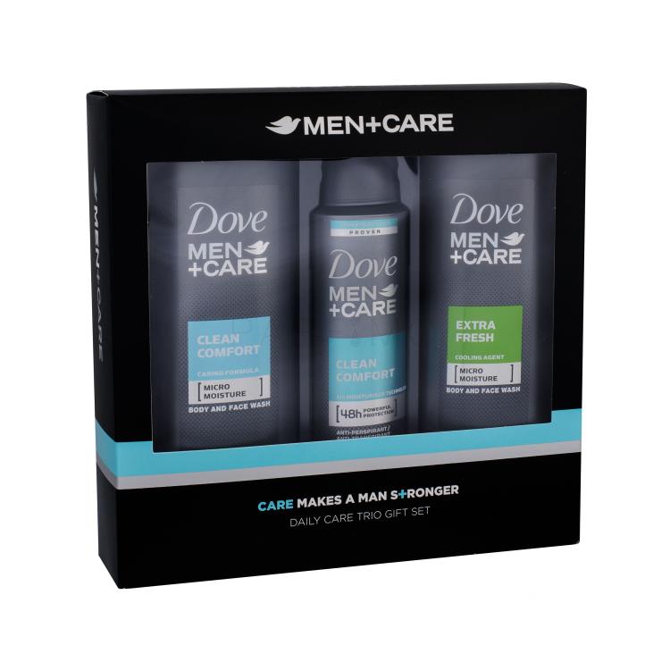 Dove Men + Care Clean Comfort Poklon set gel za tuširanje 250 ml + dezodorans 150 ml + gel za tuširanje Extra Fresh 250 ml