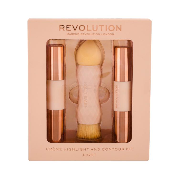 Makeup Revolution London Crème Highlight And Contour Kit Poklon set konturing stik 3,5 g + highlighter 3,5 g + 2u1 spužvica i kist 1 kom