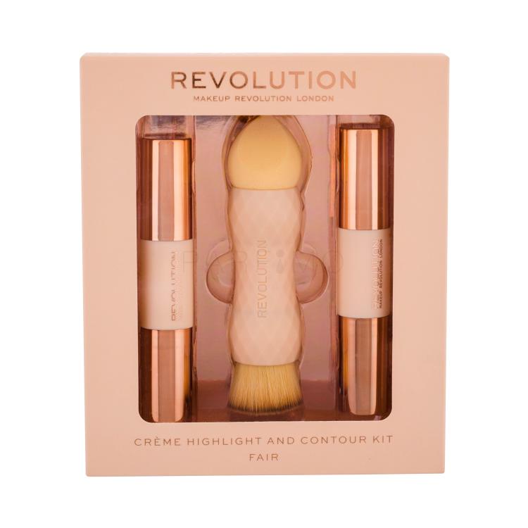 Makeup Revolution London Crème Highlight And Contour Kit Poklon set konturing stik 3,5 g + highlighter 3,5 g + 2u1 spužvica i kist 1 kom