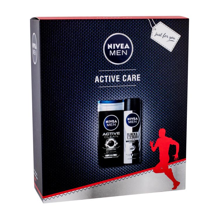 Nivea Men Active Clean Poklon set gel za tuširanje 250 ml + antiperspirant Men Invisible Black &amp; White Original 150 ml