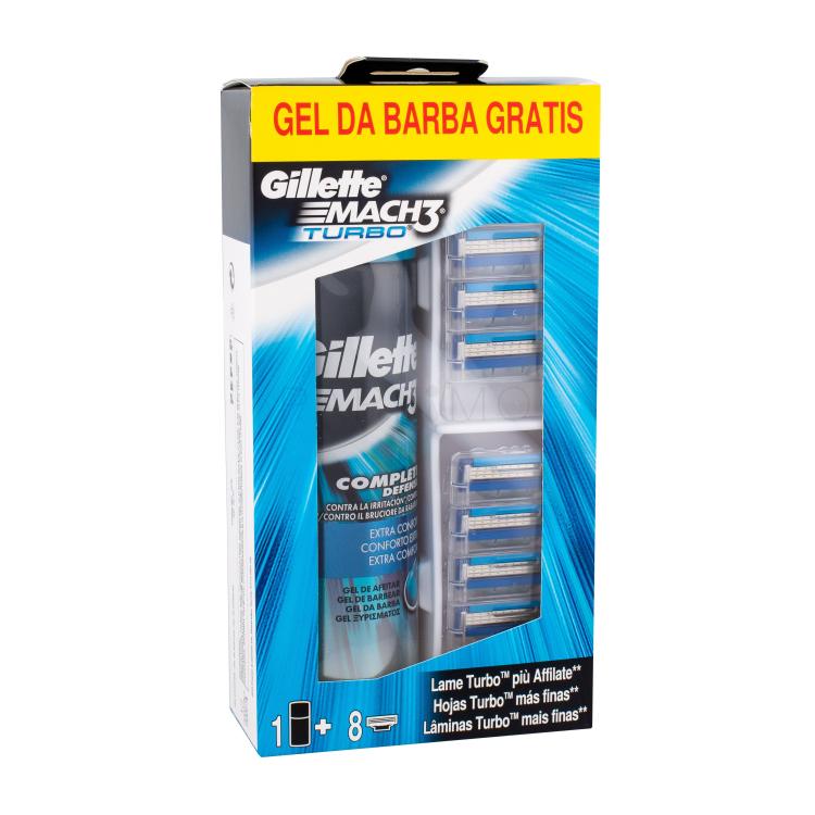 Gillette Mach3 Turbo Poklon set zamjenske britvice 8 kom + gel za brijanje Extra Comfort 200 ml