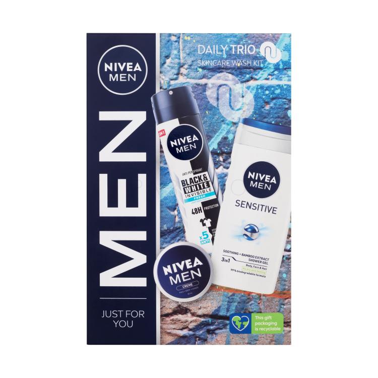Nivea Men Daily Trio Poklon set gel za tuširanje 250 ml + antiperspirant Invisible Black &amp; White Fresh 150 ml + univerzalna krema Men Creme 30 ml
