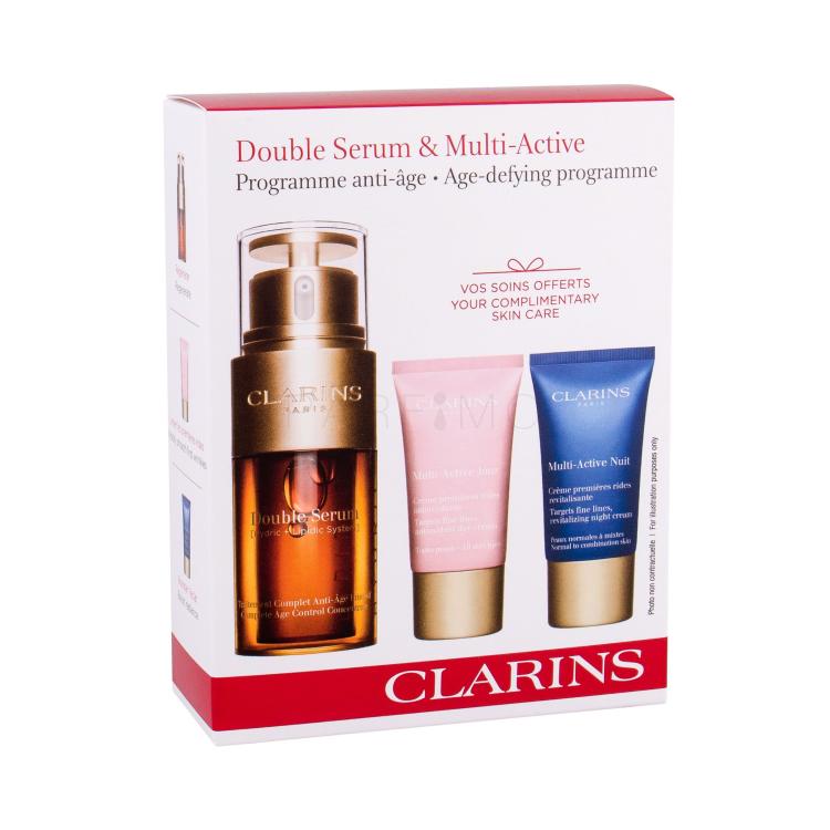Clarins Double Serum Poklon set serum za lice 30 ml + dnevna krema za lice Multi-Active 15 ml + noćna krema za lice Multi-Active 15 ml