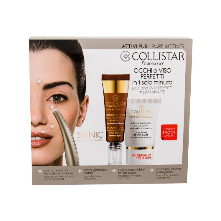 Collistar Pure Actives Eye Contour Hyaluronic Acid + Peptides Poklon set serum za područje oko očiju 15 ml + krema za lice 15 ml + proizvod za njegu kože 1 kom