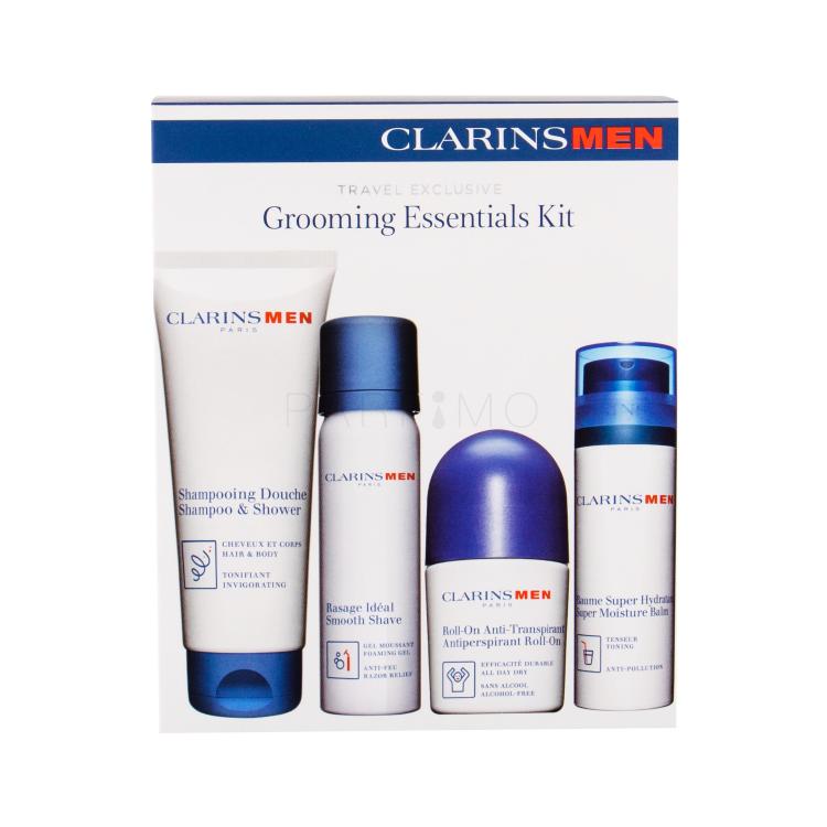 Clarins Men Grooming Essentials Poklon set balzam za lice 50 ml + šampon 2u1 100 ml + gel za brijanje 50 ml + antiperspirant roll-on 50 ml