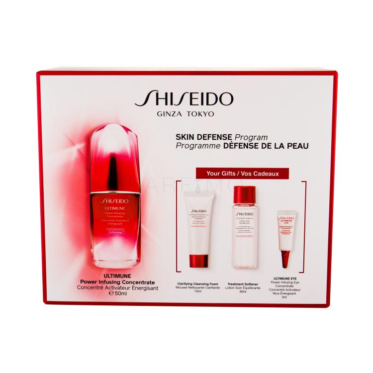 Shiseido Ultimune Poklon set serum za lice 50 ml + pjena za čišćenje lica 15 ml + vodica za lice 30 ml + krema za područje oko očiju 3 ml