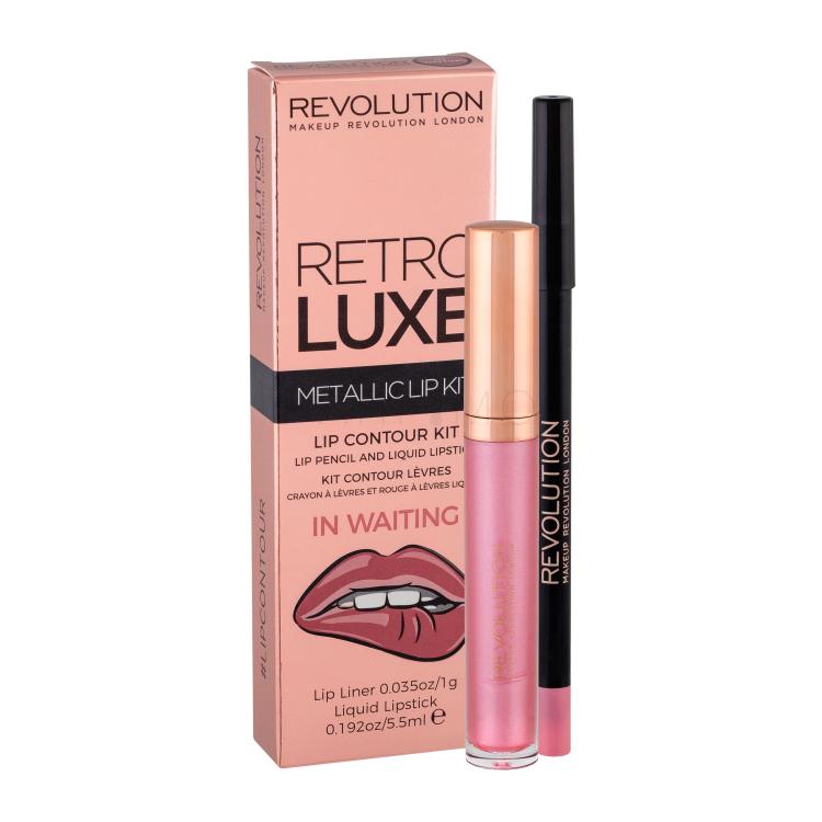 Makeup Revolution London Retro Luxe Metallic Lip Kit Poklon set Tekući ruž za usne 5,5 ml + konturing olovka za usne 1 g