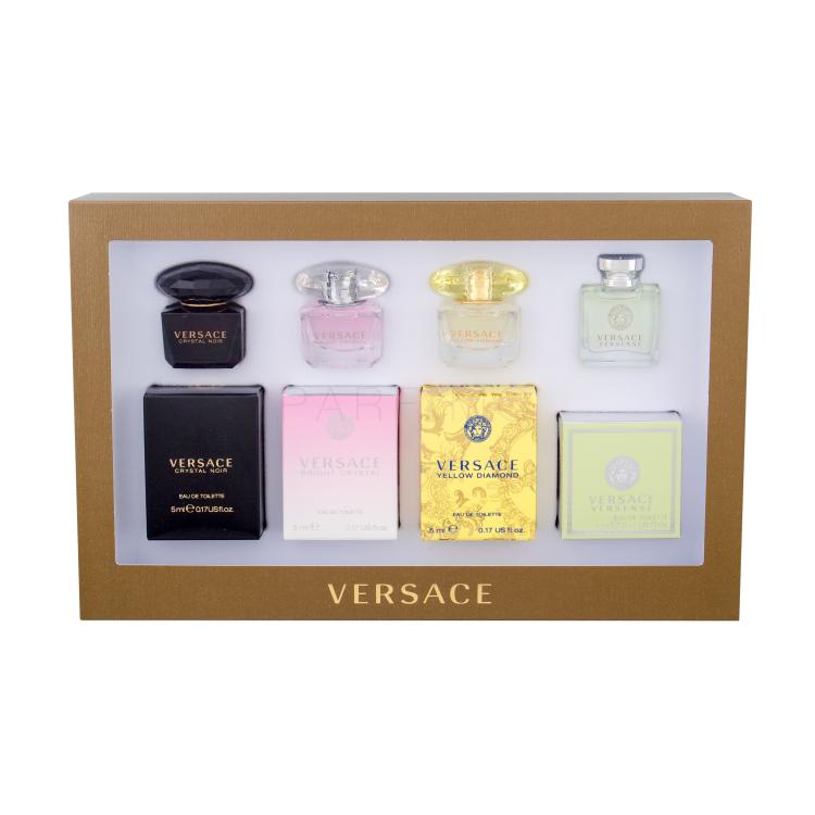Versace Mini Set 4 Poklon set edt Versense 5 ml + edt Yellow Diamond 5 ml + edt Bright Crystal 5 ml + edt Crystal Noir 5 ml oštećena kutija