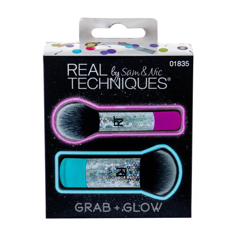 Real Techniques Brushes Grab + Glow Poklon set kist za tekući puder Mini Expert Face 1 ks + kist za konturing Mini Contour 1 ks