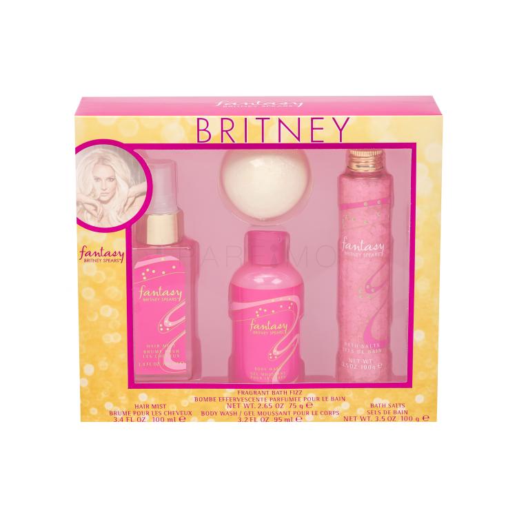 Britney Spears Fantasy Poklon set sprej za kosu 100 ml + pjenušava kuglica za kupanje 75 g + gel za tuširanje 95 ml + sol za kupanje 100 g