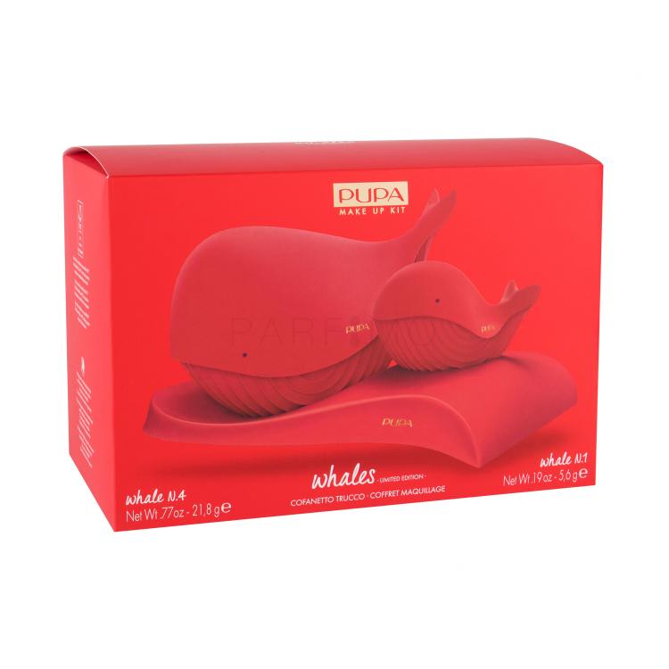 Pupa Whales Poklon set set za šminkanje Whale 4 21,8g + set za šminkanje Pupa Whale 1 5,6 g + postolje 1 kom