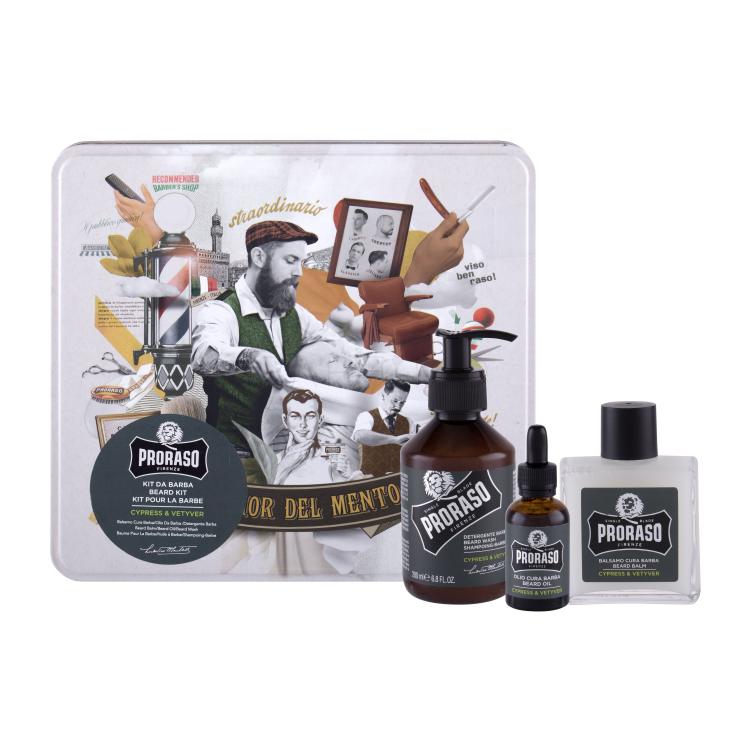 PRORASO Cypress &amp; Vetyver Beard Wash Poklon set šampon za bradu 200 ml + balzam za bradu 100 ml + ulje za bradu 30 ml + kutija