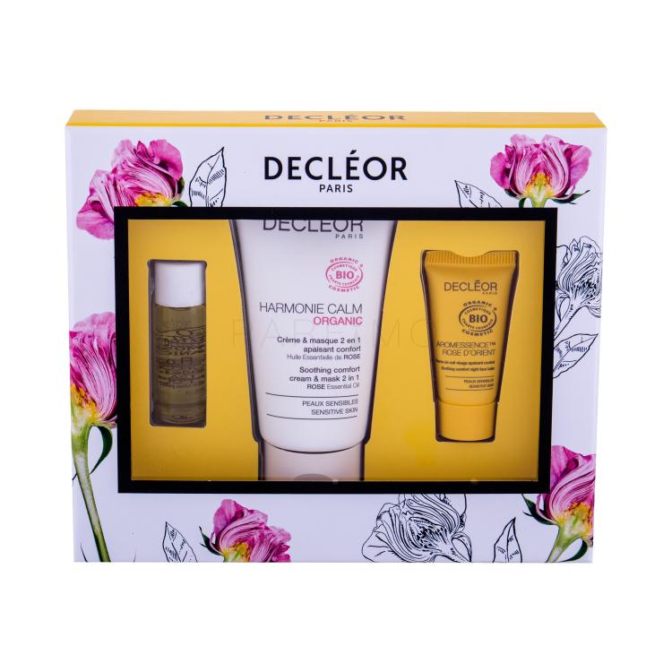 Decleor Harmonie Calm Organic Cream &amp; Mask Poklon set krema za lice 50 ml + balzam za lice Aromessence Rose D´Orient 2,5 ml + serum za lice Aromessence Rose D´Orient 5 ml