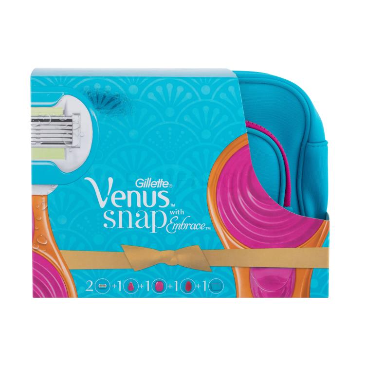 Gillette Venus Snap With Embrace Poklon set britvica 1 komad + zamjenske britvice 2 komada + futrola 1 komad + češalj za kosu 1 komad + kozmetička torbica