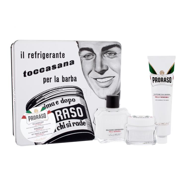 PRORASO White Poklon set balzam nakon brijanja White 100 ml + krema prije brijanja 100 ml + krema za brijanje White 150 ml + metalna kutija
