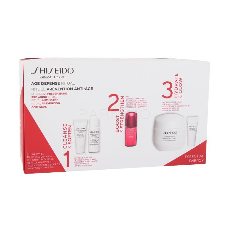 Shiseido Essential Energy Moisturizing Cream Poklon set dnevna krema 50 ml + pjena za čišćenje 5 ml + emulzija za lice 7 ml + serum za lice 10 ml + serum za područje oko očiju 5 ml + kozmetička torbica