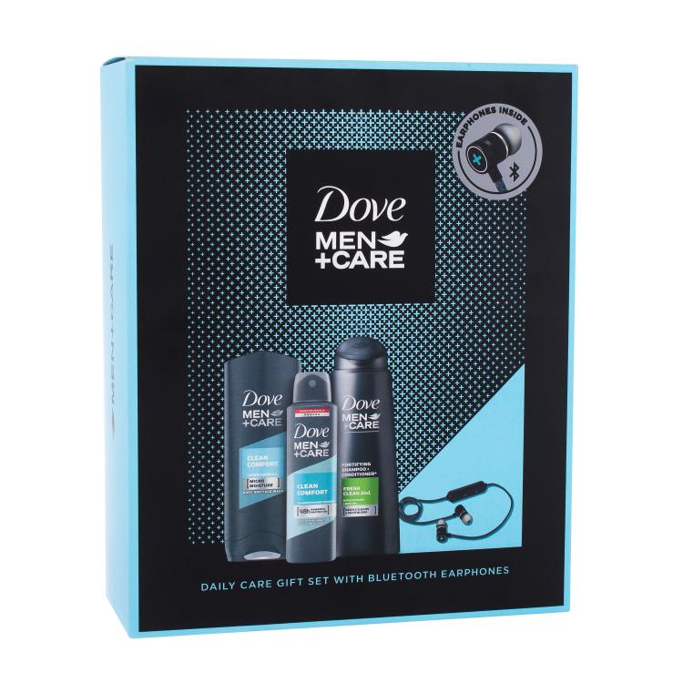 Dove Men + Care Daily Care Poklon set gel za tuširanje Men + Care Clean Comfort 250 ml + šampon 2u1 Men + Care Fresh &amp; Clean 250 ml + antiperspirant 150 ml + slušalice