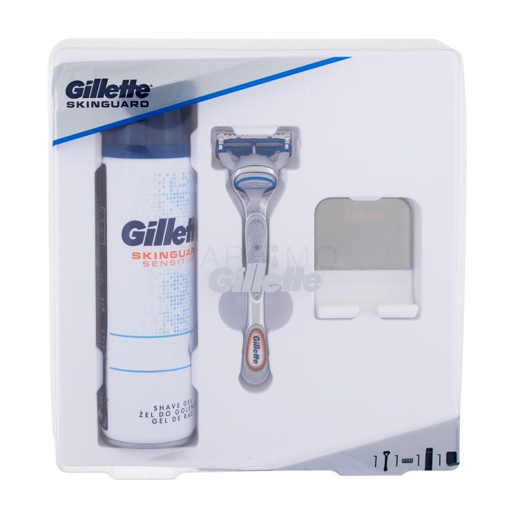 Gillette Skinguard Sensitive Poklon set brijač Skinguard Sensitive 1 kom + gel za brijanje Skinguard Sensitive 200 ml + držač brijača