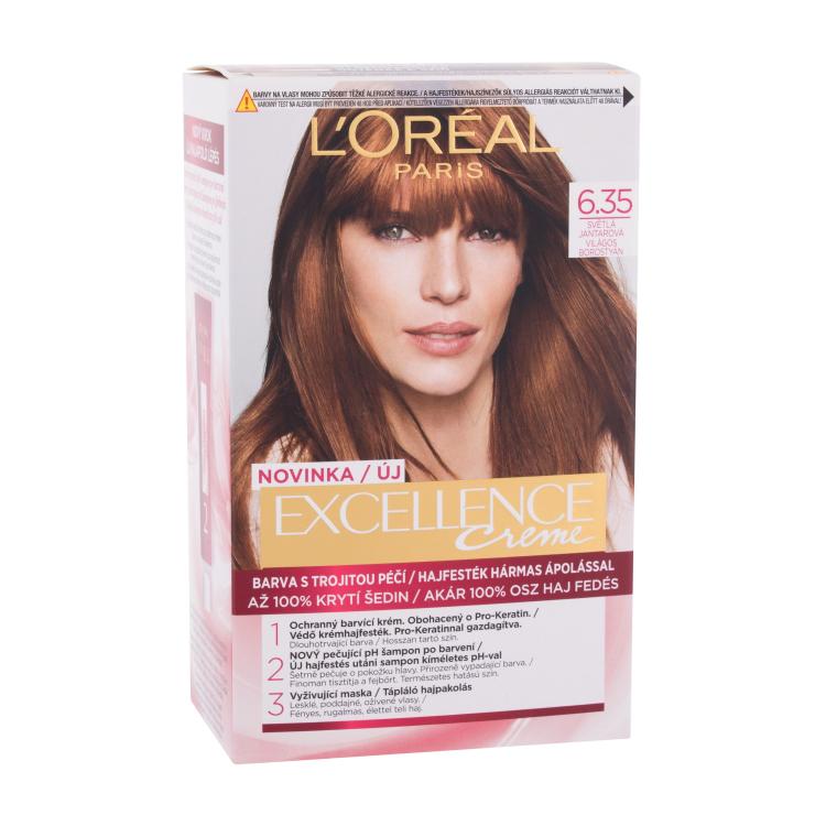 L&#039;Oréal Paris Excellence Creme Triple Protection Boja za kosu za žene 48 ml Nijansa 6,35 Light Amber
