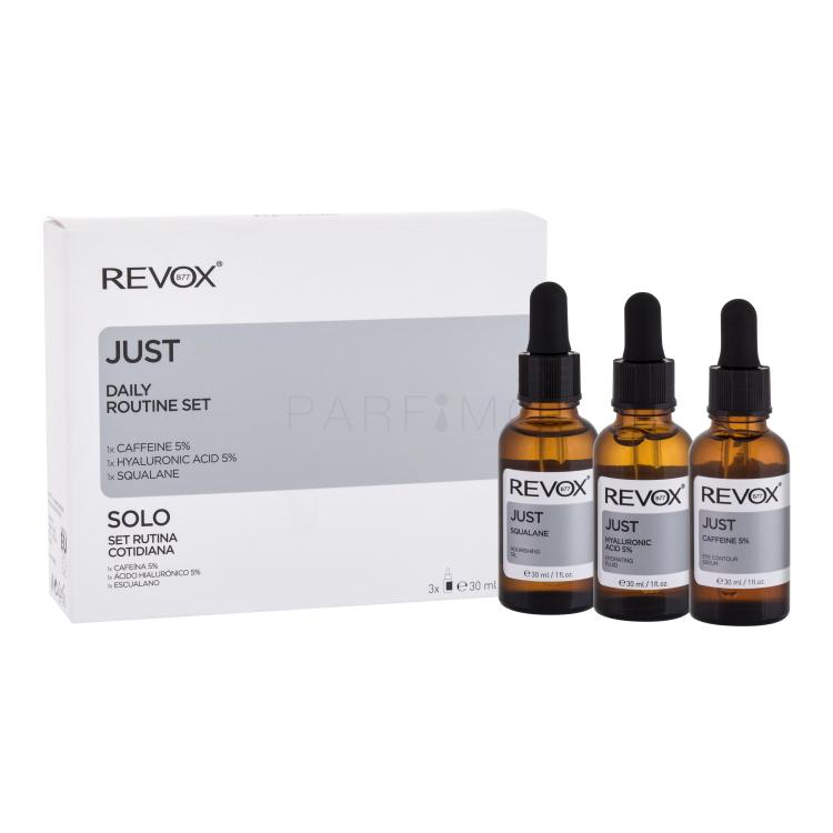 Revox Just Daily Routine Set Poklon set serum za lice B77 Just Hyaluronic Acid 5% 30 ml + serum za područje oko očiju B77 Just Caffeine 5% 30 ml + ulje za lice B77 Just Squalane 30 ml