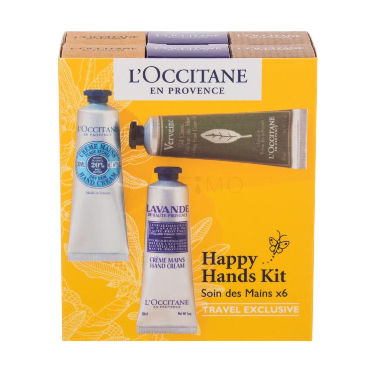 L&#039;Occitane Happy Hands Poklon set krema za ruke Shea Dry Skin Hand Cream 2 x 30 ml + krema za ruke Lavande Hand Cream 2 x 30 ml + krema za ruke Verveine Cooling Hand Cream Gel 2 x 30 ml