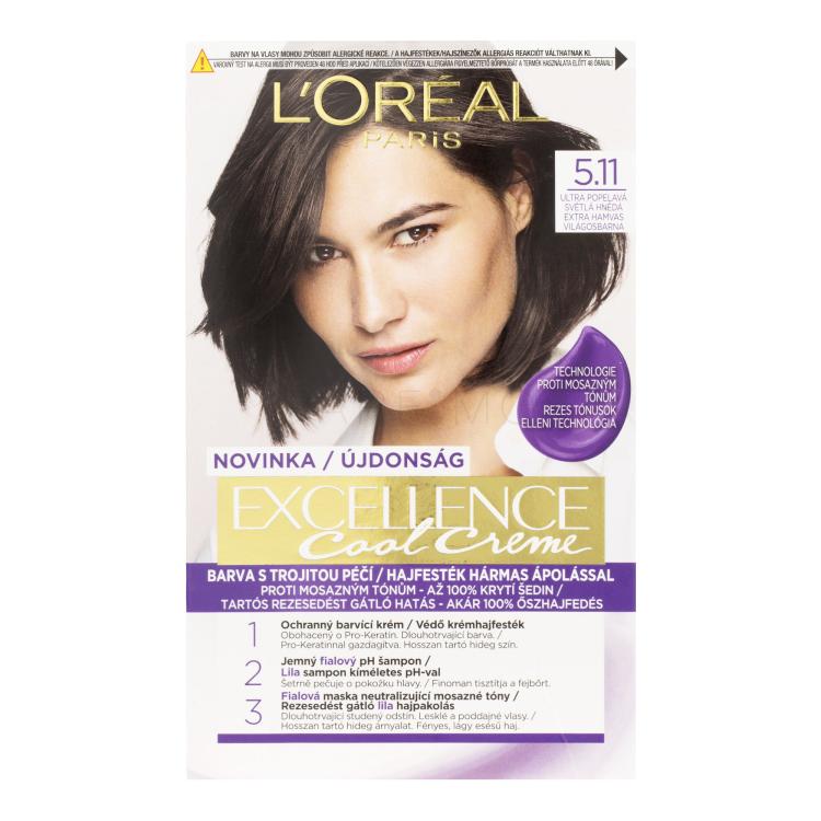 L&#039;Oréal Paris Excellence Cool Creme Boja za kosu za žene 48 ml Nijansa 5,11 Ultra Ash Light Brown
