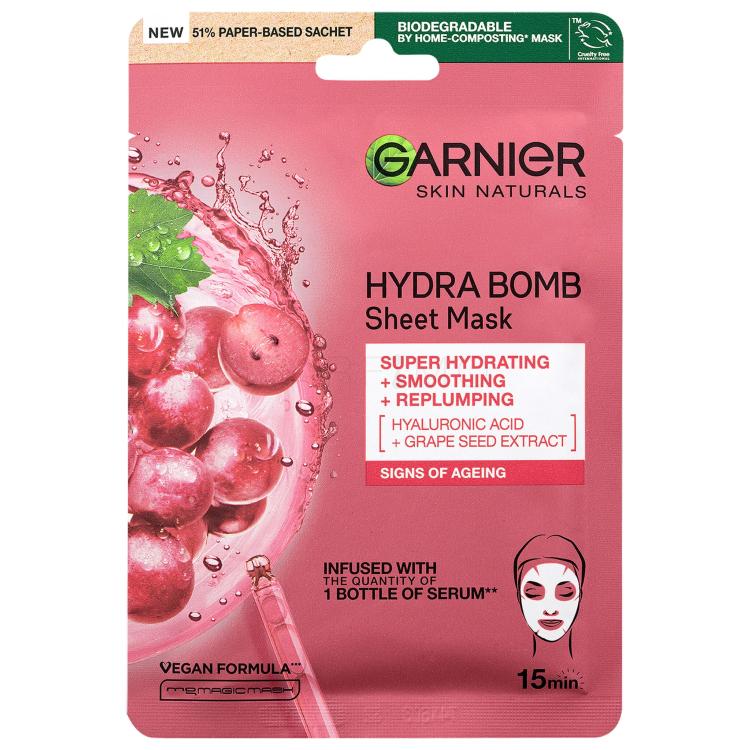 Garnier Skin Naturals Hydra Bomb Natural Origin Grape Seed Extract Maska za lice za žene 1 kom