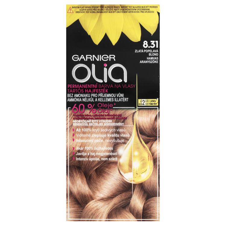 Garnier Olia Permanent Hair Color Boja za kosu za žene 50 g Nijansa 8,31 Golden Ashy Blonde