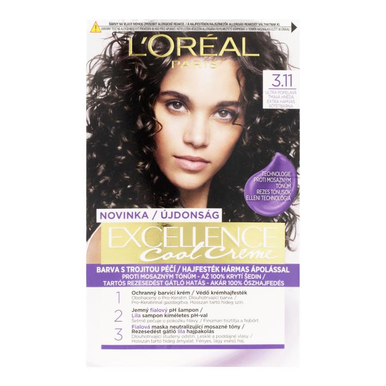 L&#039;Oréal Paris Excellence Cool Creme Boja za kosu za žene 48 ml Nijansa 3,11 Ultra Ash Dark Brown