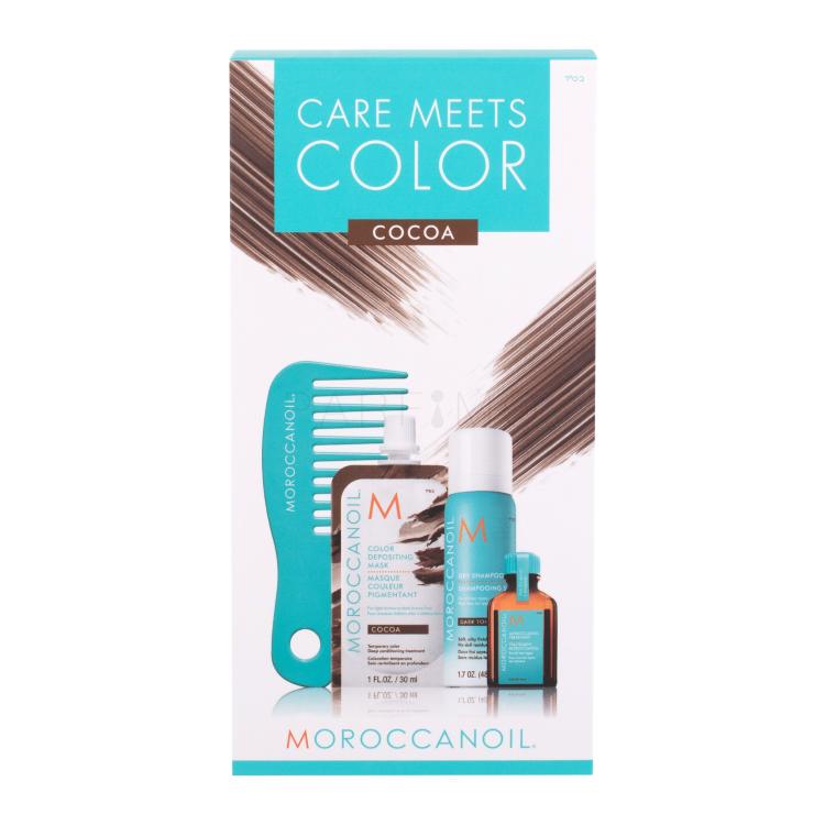 Moroccanoil Care Meets Color Poklon set maska ​​za kosu u boji Color Depositing Mask 30 ml + Suhi šampon Tamni tonovi 65 ml + ulje za kosu Treatment  15 ml + češalj