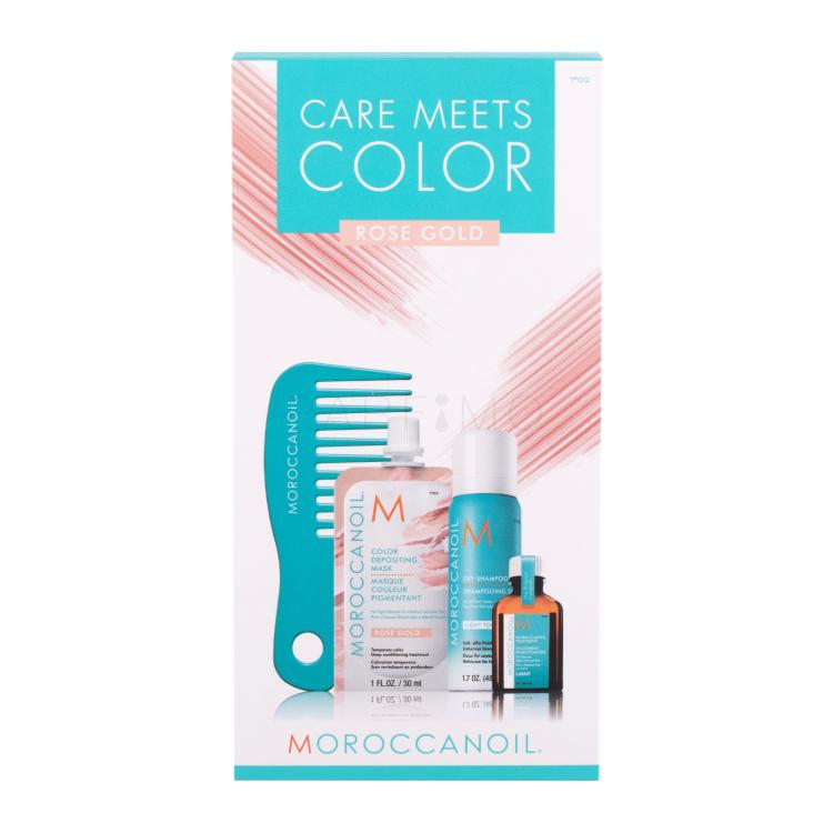 Moroccanoil Care Meets Color Poklon set maska ​​za kosu Color Depositing Mask  30 ml +  Suhi šampon Lights Tones 65 ml + ulje za kosu Treatment Light Oil 15 ml + češalj