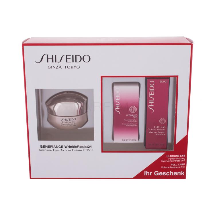 Shiseido Benefiance Wrinkle Resist 24 Poklon set Benefiance Wrinkle Resist 24 Intenzivna krema za područje oko očiju 15 ml + Ultimune Eye Power  koncentrat za oči 3 ml + Maskara za potpunu volumen trepavica 2 ml BK901 Crna