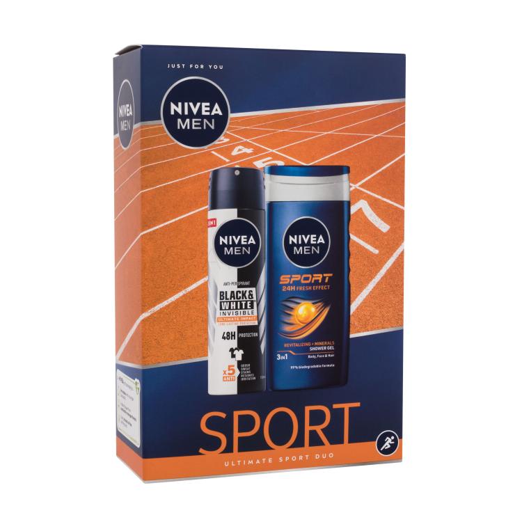 Nivea Men Sport Ultimate Sport Duo Poklon set gel za tuširanje Men Sport 250 ml + antiperspirant Black &amp; White Invisible Ultimate Impact 150 ml